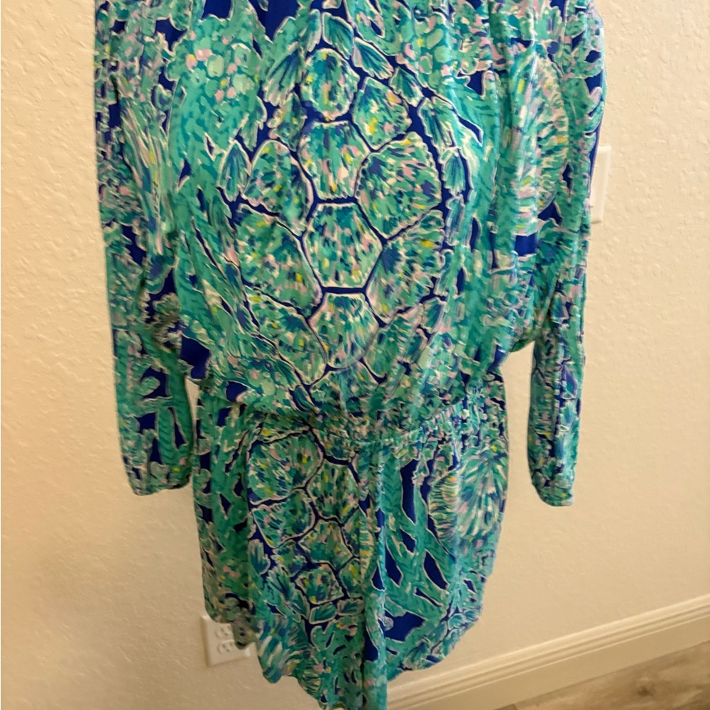 Green & Blue Printed Long Sleeve Romper